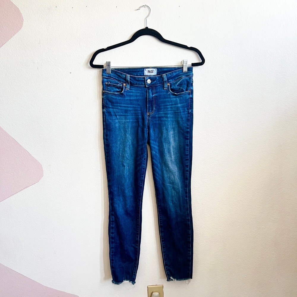 Paige Verdugo Ankle Womens 27 Blue Denim Wash Raw Hem Skinny Jeans